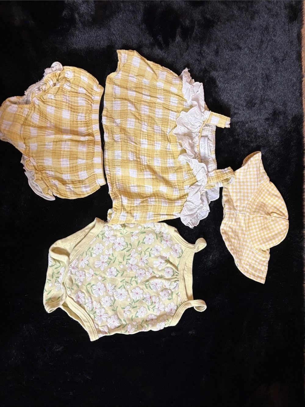 Catherine Malandrino Yellow Plaid Baby Hat & Matching Pieces